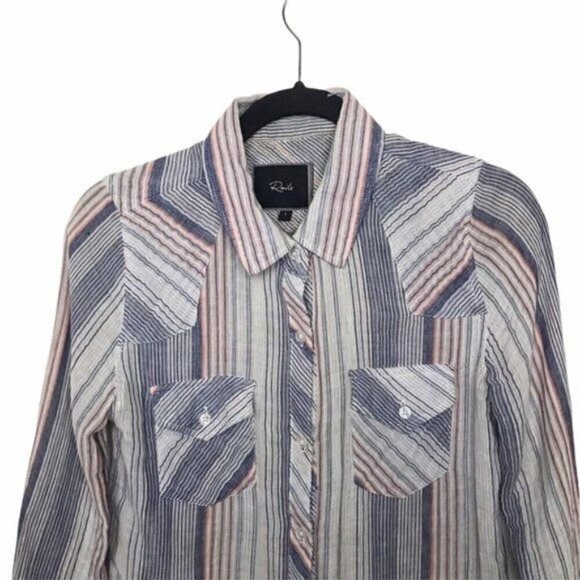 Rails Stripe Gray Cotton Button Up Shirt Small - Picture 3 of 8